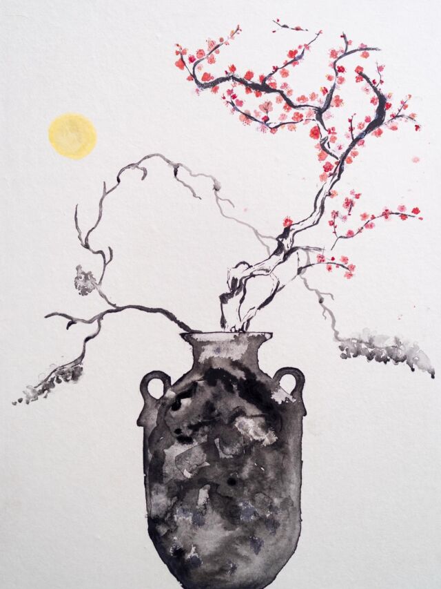 日本画　水墨山水　★手書き　1点モノ★嬉しい額装付！外寸約561×422mm37 日本画 水墨山水 ☆手書き 1点モノ☆嬉しい額装付き！外寸約